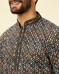 Manyavar Men Pristine White Diamond Patterned Kurta Set