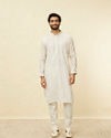 Manyavar Men Soft Pink Bel Buti Patterned Kurta Set image number 2