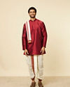 Maroon and Cream Zari Detailed Traditional South Indian Dhoti Set image number 2