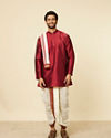 Manyavar Men Maroon and Cream Zari Detailed Traditional South Indian Dhoti Set