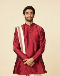 Manyavar Men Maroon and Cream Zari Detailed Traditional South Indian Dhoti Set