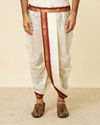 Manyavar Men Maroon and Cream Zari Detailed Traditional South Indian Dhoti Set