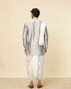 alt message - Manyavar Men Soft Grey and Cream Zari Detailed Traditional South Indian Dhoti Set image number 5