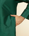 Manyavar Men Forest Green and Cream Zari Detailed Traditional South Indian Dhoti Set