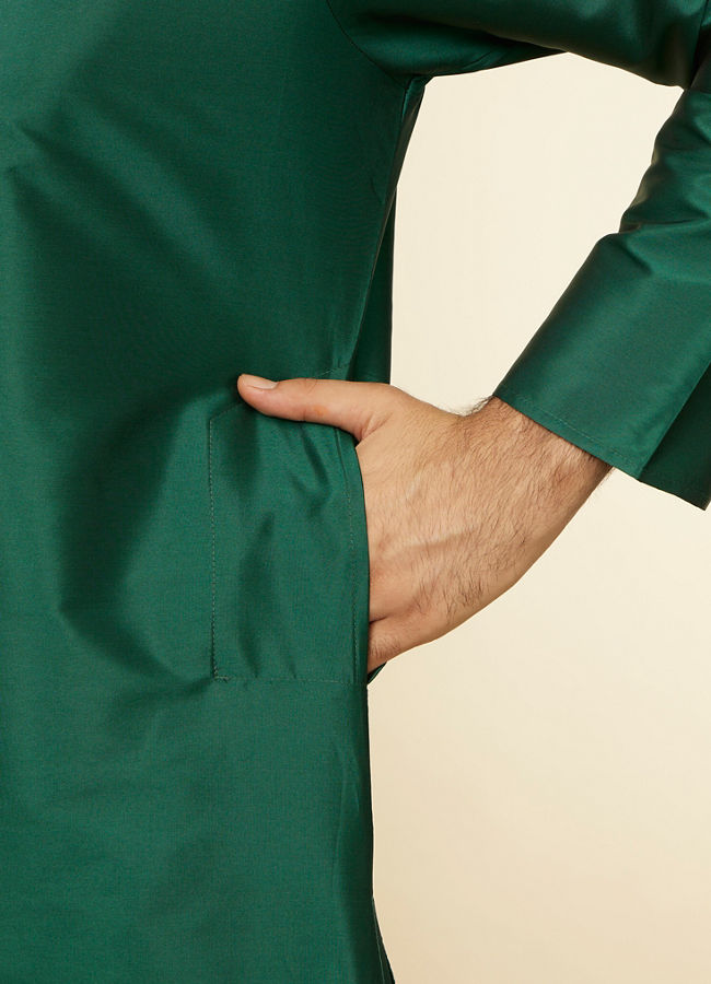Manyavar Men Forest Green and Cream Zari Detailed Traditional South Indian Dhoti Set