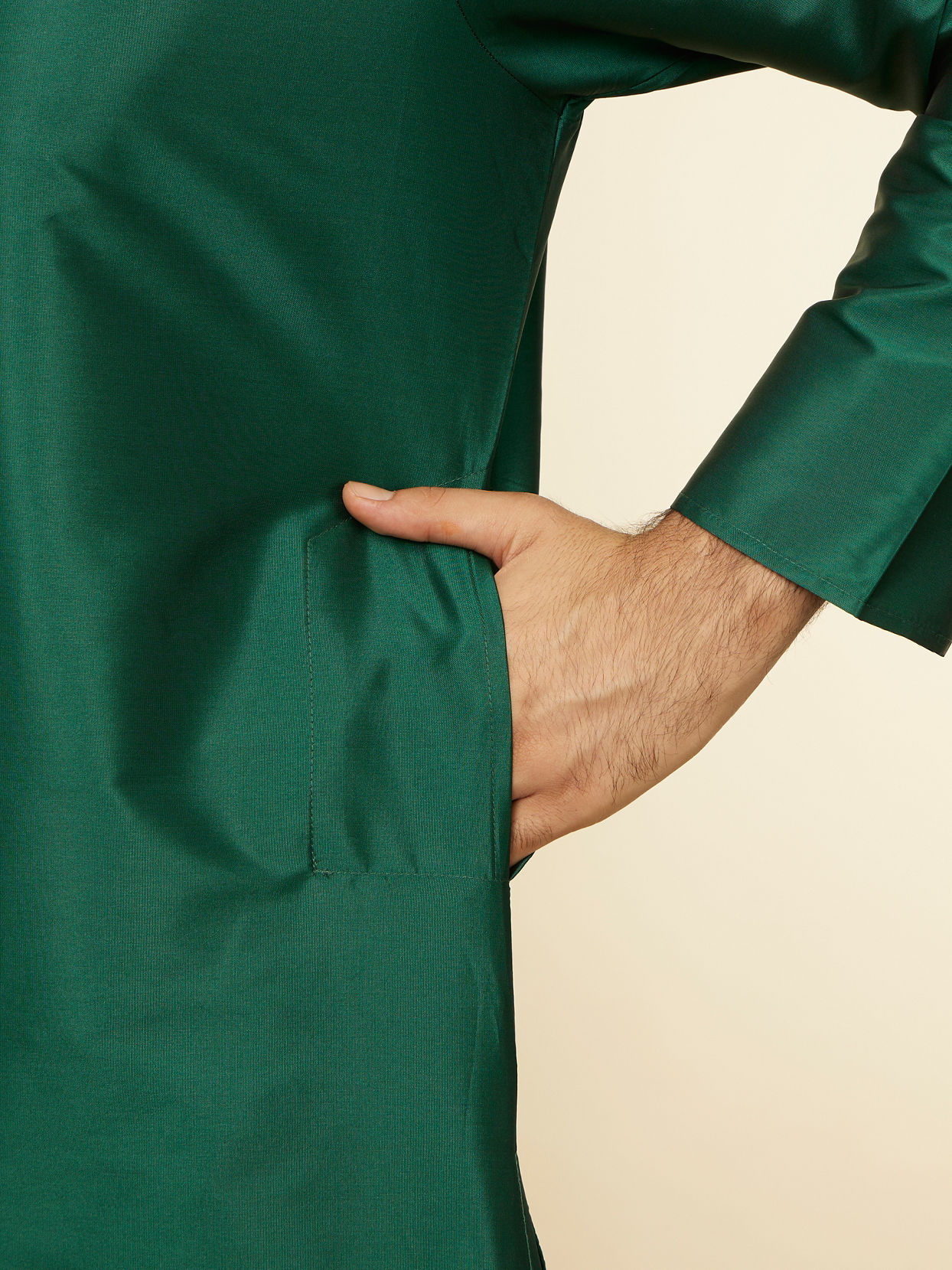 Manyavar Men Forest Green and Cream Zari Detailed Traditional South Indian Dhoti Set