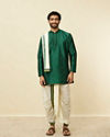 Manyavar Men Forest Green and Cream Zari Detailed Traditional South Indian Dhoti Set