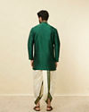 Manyavar Men Forest Green and Cream Zari Detailed Traditional South Indian Dhoti Set