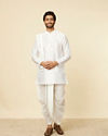 Manyavar Men Soft White Zari Detailed Traditional South Indian Dhoti Set