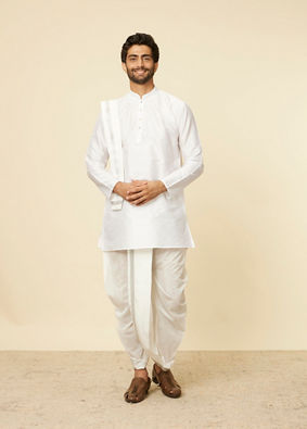 Soft White Zari Detailed Traditional South Indian Dhoti Set image number 2