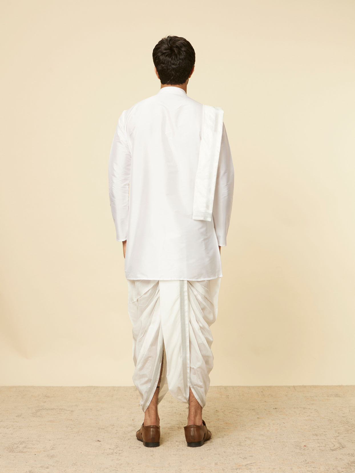 Soft White Zari Detailed Traditional South Indian Dhoti Set image number 5