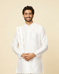 Manyavar Men Soft White Zari Detailed Traditional South Indian Dhoti Set