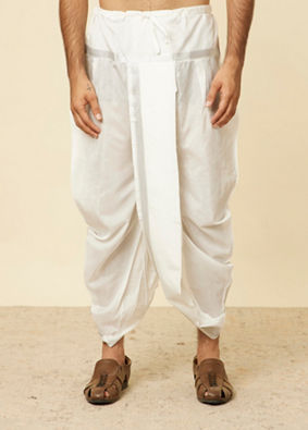Soft White Zari Detailed Traditional South Indian Dhoti Set image number 4