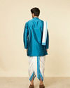 Manyavar Men Teal Blue and Cream Zari Detailed Traditional South Indian Dhoti Set