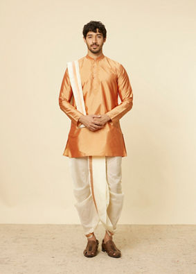 Golden Fawn Zari Bordered Traditional South Indian Dhoti Set image number 2