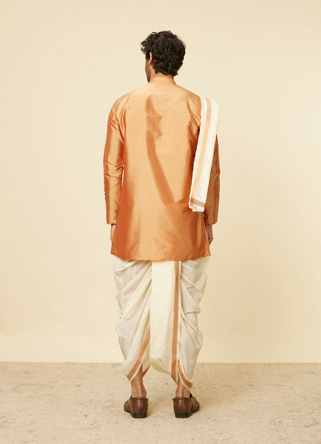 Golden Fawn Zari Bordered Traditional South Indian Dhoti Set image number 5