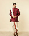 Manyavar Men Maroon Zari Bordered Traditional South Indian Dhoti Set