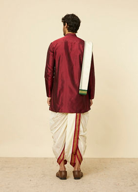 Maroon Zari Bordered Traditional South Indian Dhoti Set image number 5