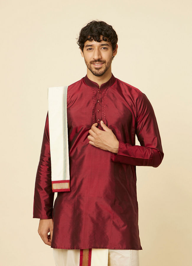 Buy Maroon Zari Bordered Traditional South Indian Dhoti Set Online in ...