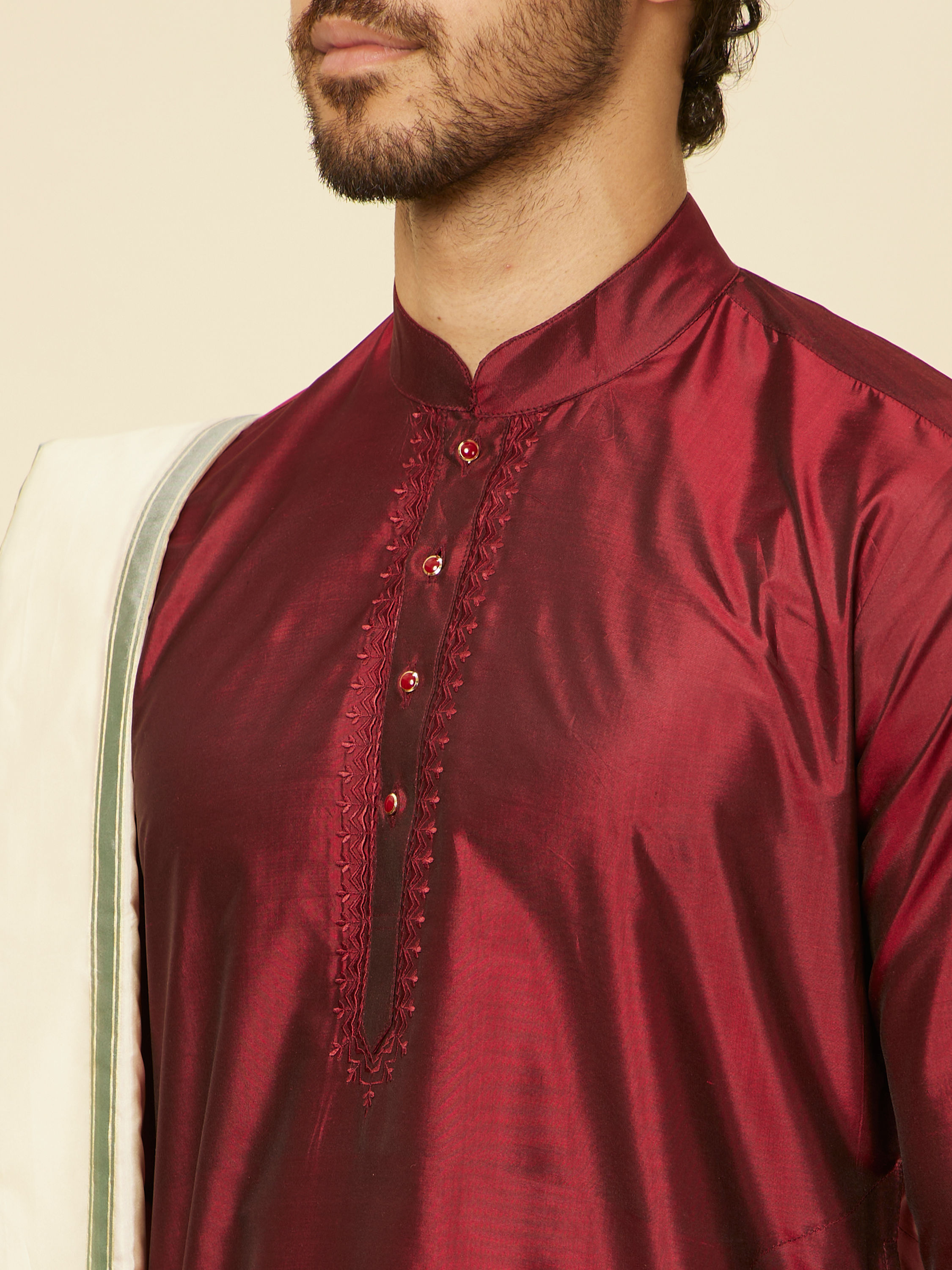 Manyavar Men Maroon Zari Bordered Traditional South Indian Dhoti Set