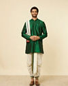 Manyavar Men Dark Green and Cream Zari Traditional South Indian Dhoti Set image number 2