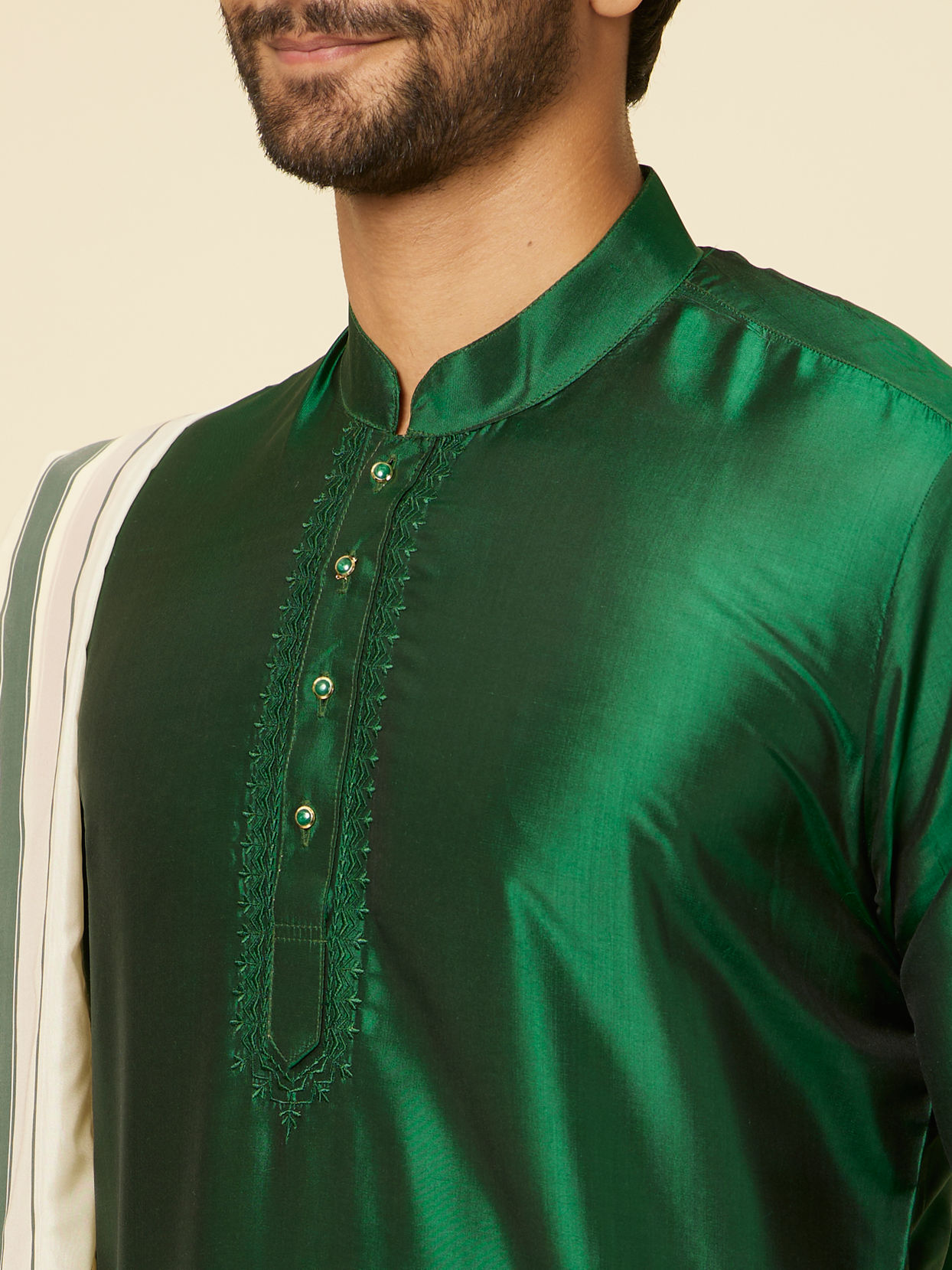 Manyavar Men Dark Green and Cream Zari Traditional South Indian Dhoti Set