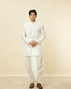 Manyavar Men Warm White Zari Detailed Traditional South Indian Dhoti Set