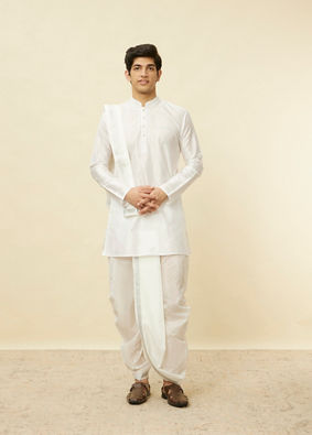 Warm White Zari Detailed Traditional South Indian Dhoti Set image number 2