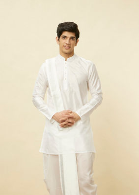 Warm White Zari Detailed Traditional South Indian Dhoti Set image number 0