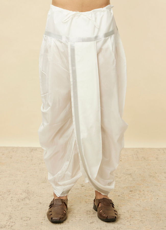 Manyavar Men Warm White Zari Detailed Traditional South Indian Dhoti Set
