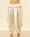 Manyavar Men Melon Peach and Cream Zari Detailed Traditional South Indian Pancha Set