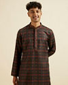 Manyavar Men Dark Blue Ikat Patterned Kurta Set