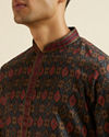 Manyavar Men Dark Blue Ikat Patterned Kurta Set
