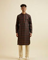 Manyavar Men Dark Blue Ikat Patterned Kurta Set