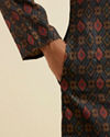 Manyavar Men Dark Blue Ikat Patterned Kurta Set