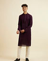 alt message - Manyavar Men Purple Self Patterned Mirror Work Kurta Set image number 2