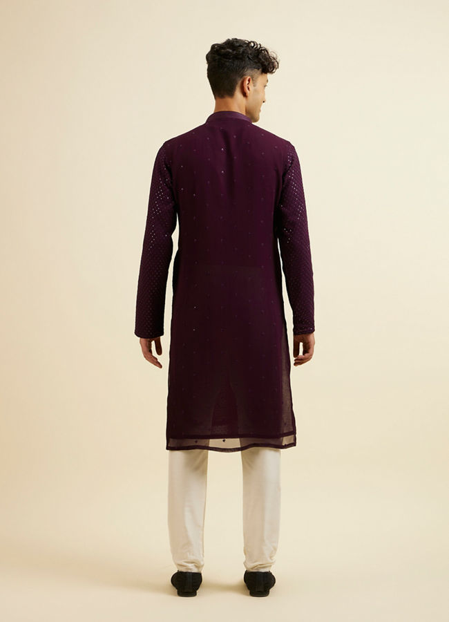 alt message - Manyavar Men Purple Self Patterned Mirror Work Kurta Set image number 4