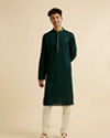 alt message - Manyavar Men Dark Green Self Patterned Mirror Work Kurta Set image number 2