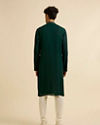 Manyavar Men Dark Green Self Patterned Mirror Work Kurta Set