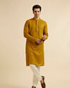 Manyavar Men Mustard Self Patterned Mirror Work Kurta Set