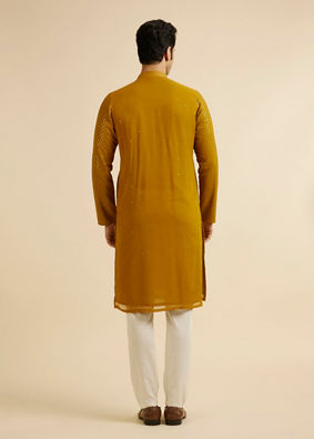 alt message - Manyavar Men Mustard Self Patterned Mirror Work Kurta Set image number 5