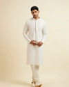 Manyavar Men Warm White Self Patterned Mirror Work Kurta Set