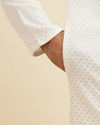 Manyavar Men Warm White Self Patterned Mirror Work Kurta Set