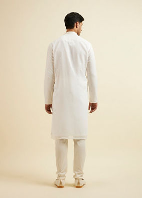 alt message - Manyavar Men Warm White Self Patterned Mirror Work Kurta Set image number 4