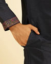 Manyavar Men Midnight Blue Plain Classic Kurta Set with Embroidered Neckline