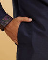Manyavar Men Midnight Blue Plain Classic Kurta Set with Embroidered Neckline