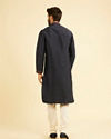 Manyavar Men Midnight Blue Plain Classic Kurta Set with Embroidered Neckline