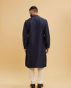 Manyavar Men Midnight Blue Plain Classic Kurta Set with Embroidered Neckline