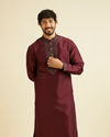 Wine Red Plain Classic Kurta Set with Embroidered Neckline