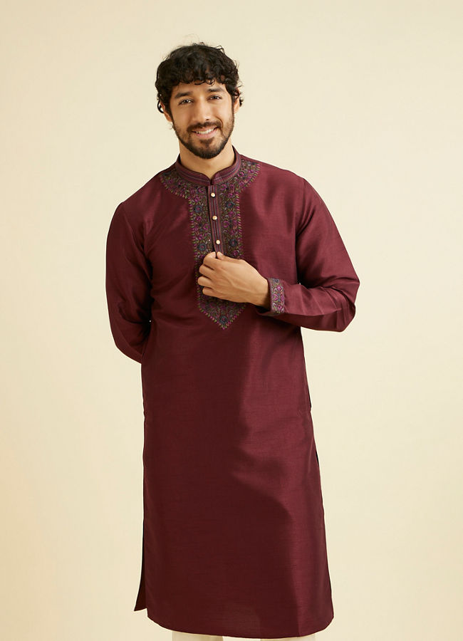 alt message - Manyavar Men Wine Kurta Pajama Extravaganza image number 0